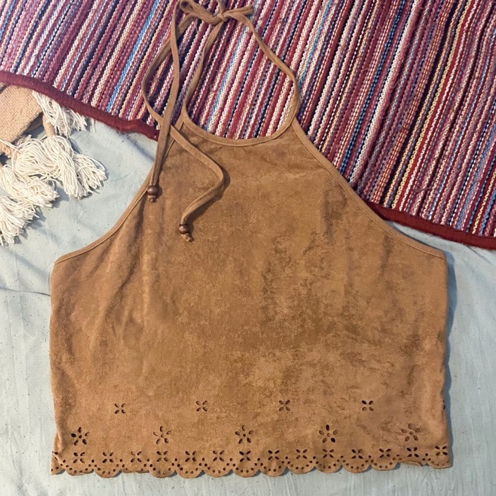🌿Bohemian Suede Halter Crop Top